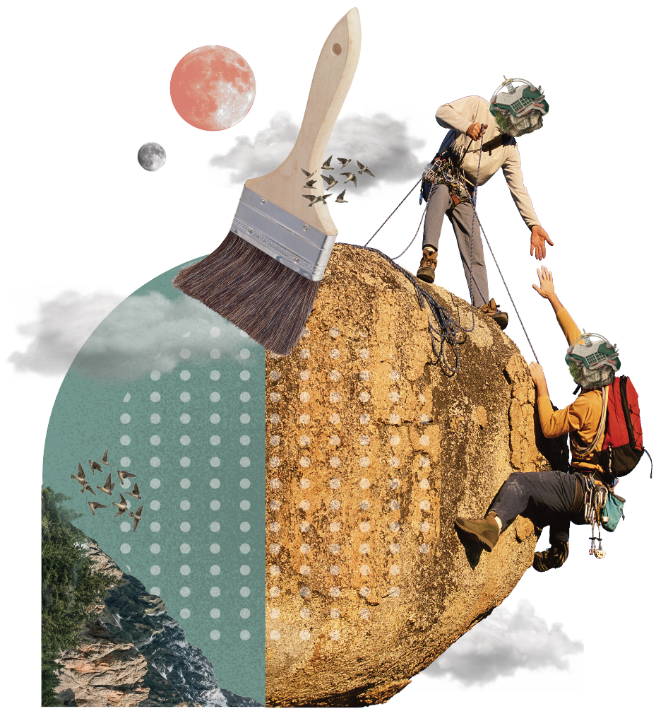Editorial collage representing a decade of design work